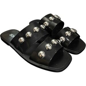 SCHUTZ Black Slide Sandals with Silver Studs